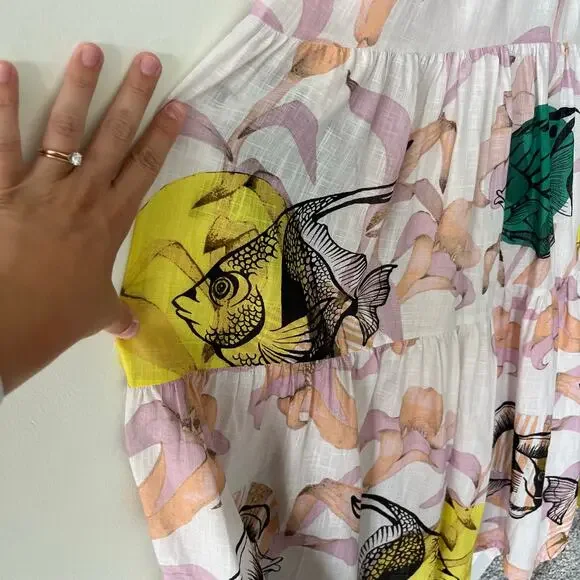 Anthropologie Maeve Pia Binazzi Tiered Off the Shoulder Pink Maxi Dress, Small - Picture 13 of 15